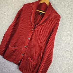 Lauren Ralph Lauren Rib Knit Cardigan Sweater Red Womens Sz Xl